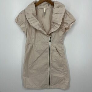 Leshop Dress Women's Size S Beige Zip Collared Short Sleeve Solid